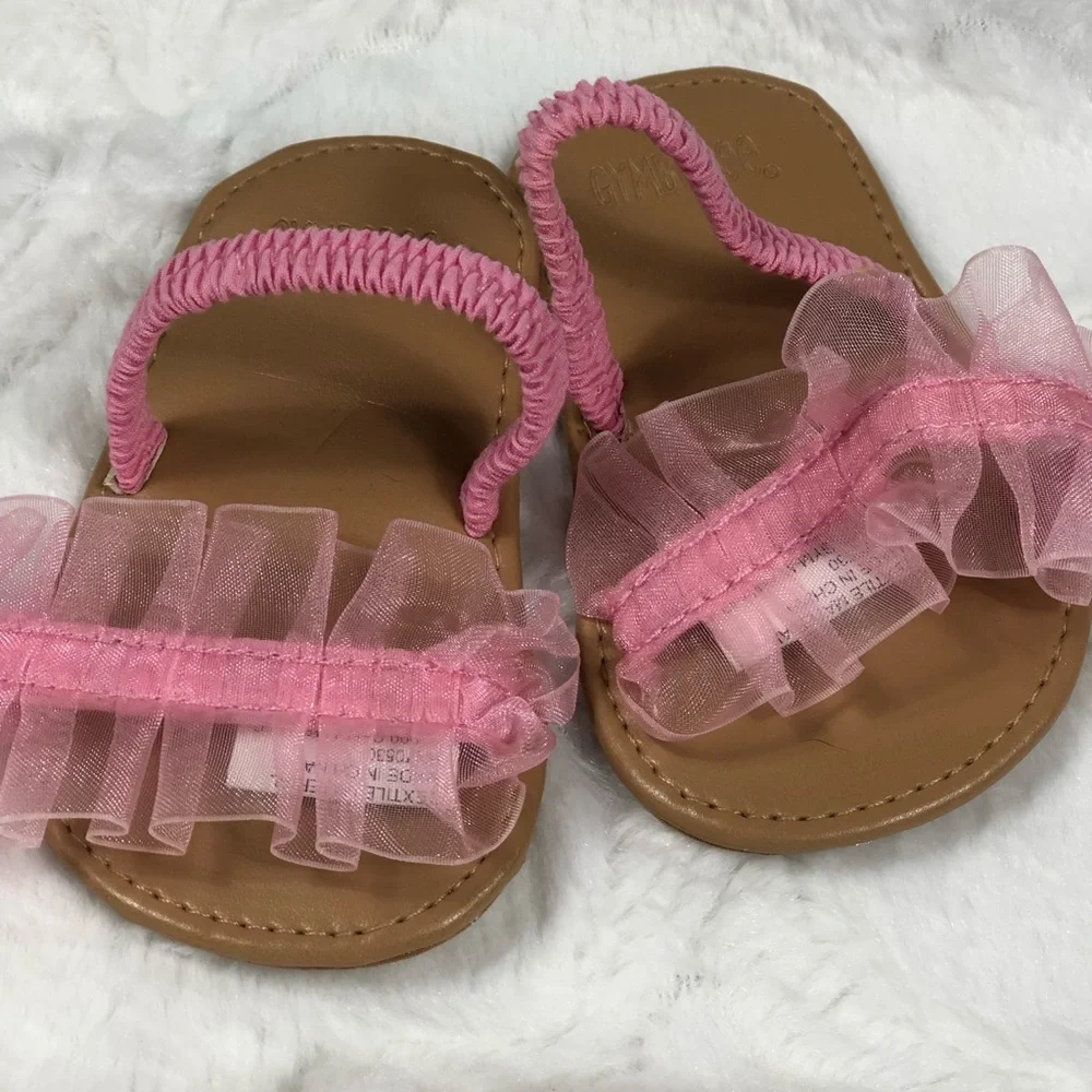 Gymboree Pink Tulle Flip Flops size 2 - Picture 2 of 11